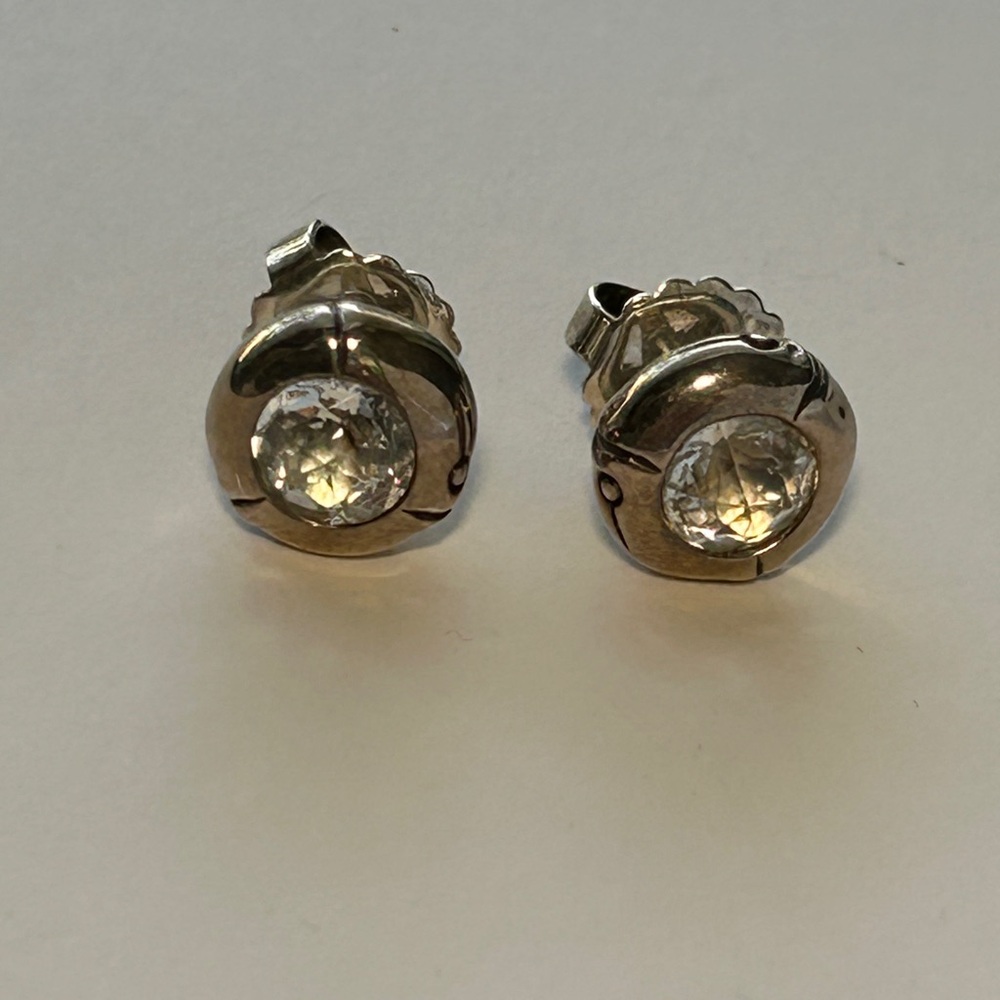 John Hardy Bamboo Silver White Topaz Studs Bamboo